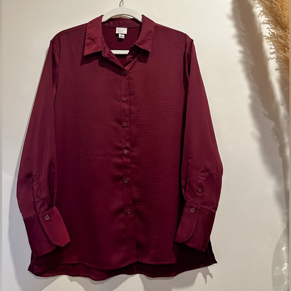 NWOT A New Day x Target burgundy satin button down shirt